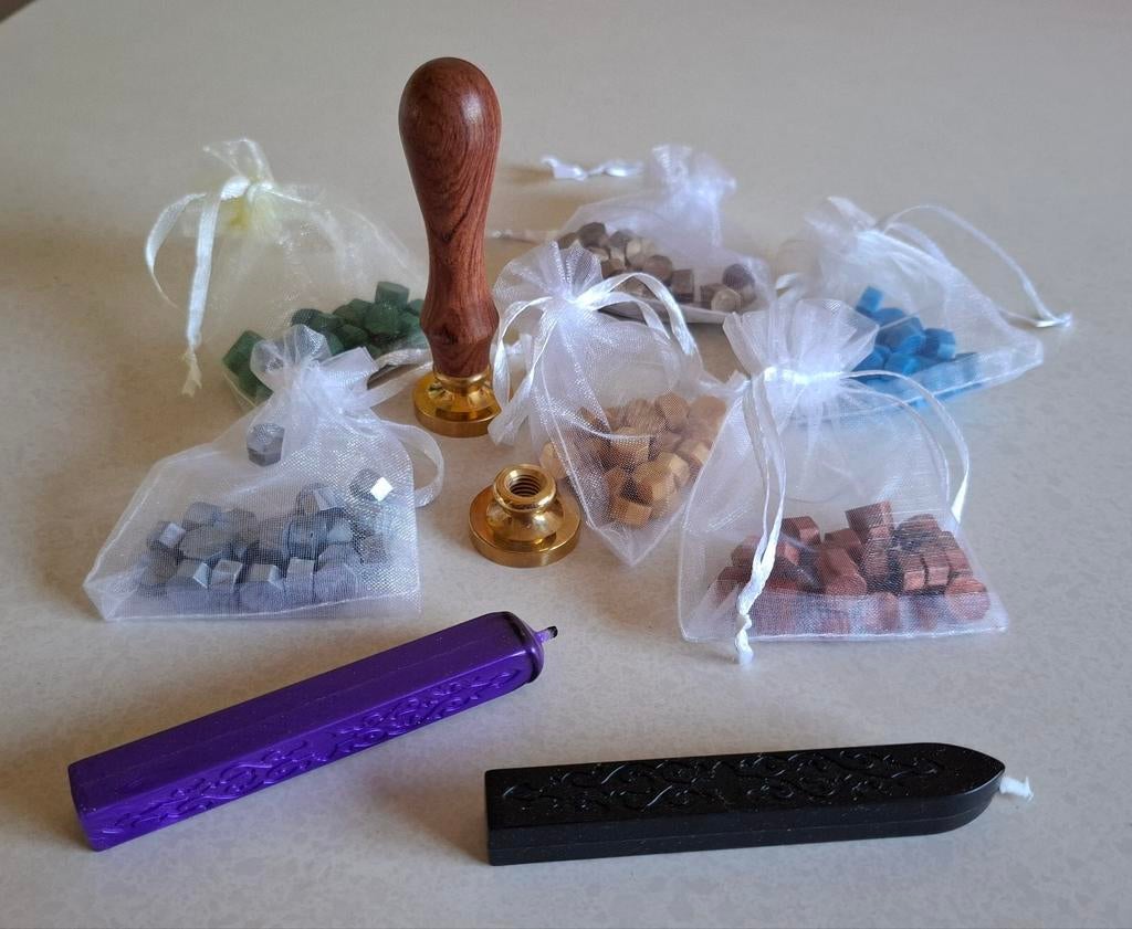 Waxzegel set met stempel en diverse kleuren wax, Ophalen of Verzenden