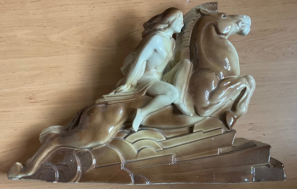 Valkyrie van Charles Lemancheau voor Saint Clement 58 x 35cm, Antiek en Kunst, Overige onderwerpen, Geglazuurd, Verzenden, Art deco