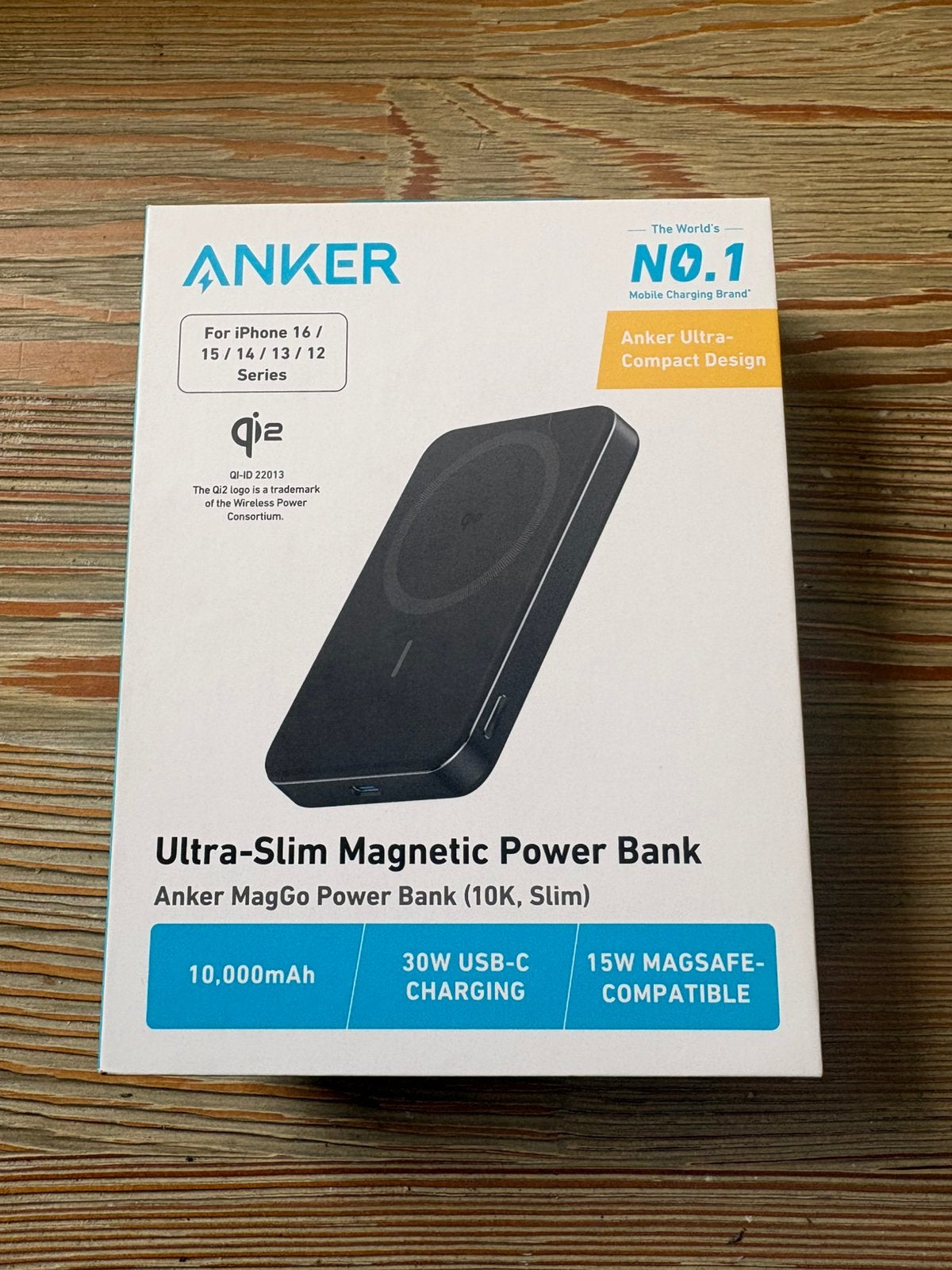 Anker MagGo Power Bank (10K, Slim) - Qi2 MagSafe 15W Zwart, Ophalen, Nieuw