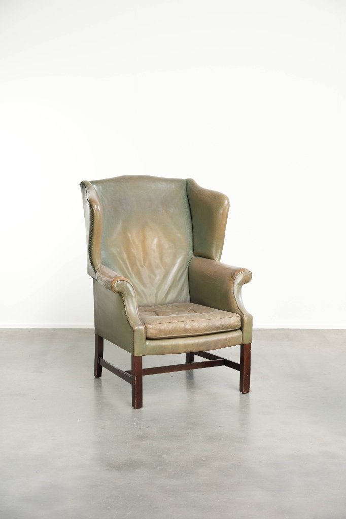 Oude rundleren oorfauteuil in Engelse stijl, Ophalen, Gebruikt, /, Engels