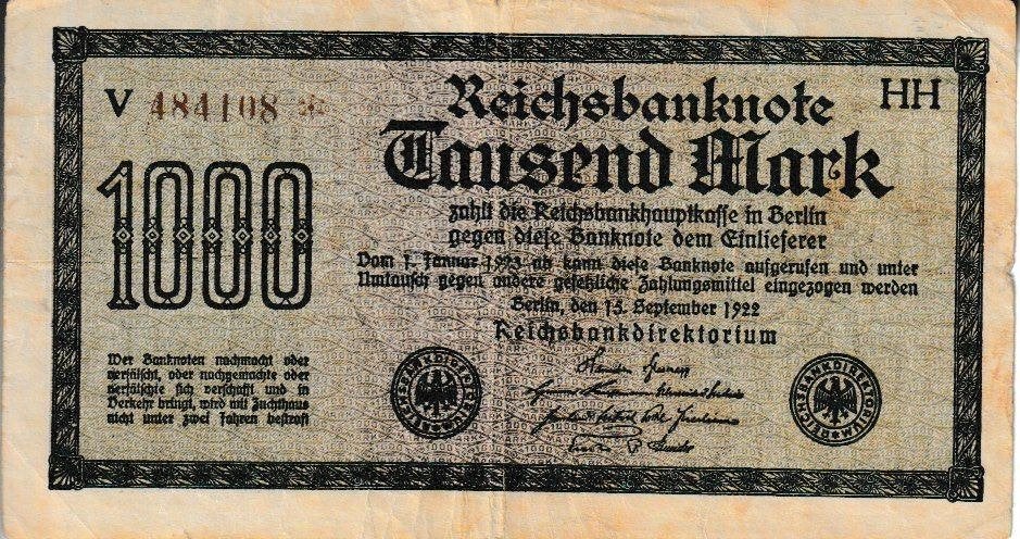 WEIMARREPUBLIEK=REICHSBANKNOTE - 15-09-1922 - 1000 MARK, Ophalen of Verzenden, Duitsland, Los biljet