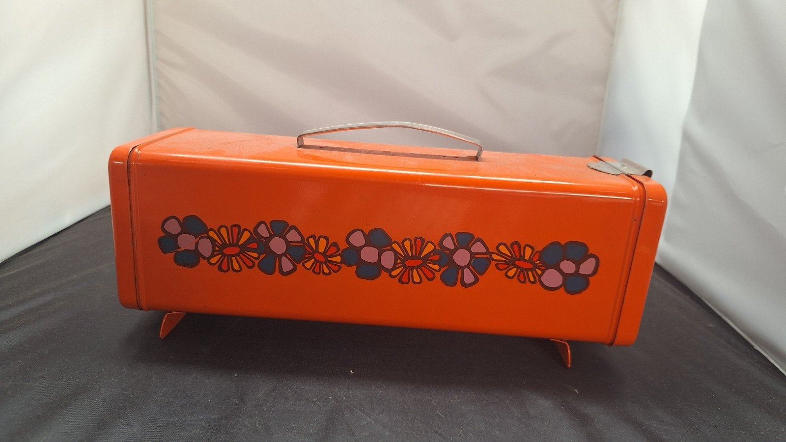 Vintage Oranje Broodtrommel met Bloemenprint, Ophalen of Verzenden