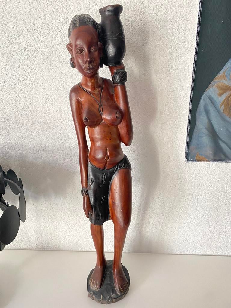 Afrikaans houtsnijwerk/beeld vrouw, 74 cm hoog, Ophalen