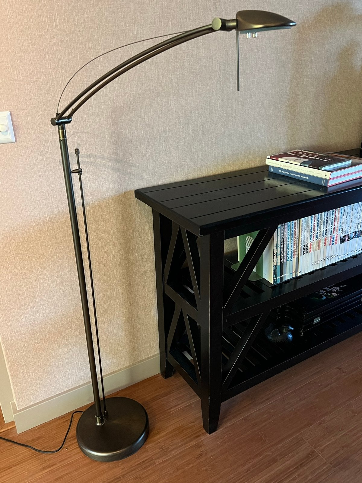 Stijlvolle design vloerlamp / leeslamp met verstelbare arm, Ophalen, Gebruikt, 100 tot 150 cm, Overige fittingen
