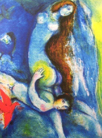 Marc Chagall Kleur Lithografie" Arabian Nights"Afb 3 Gen Gel, Personages en Fantasiefiguren, Ophalen of Verzenden, Lithografie