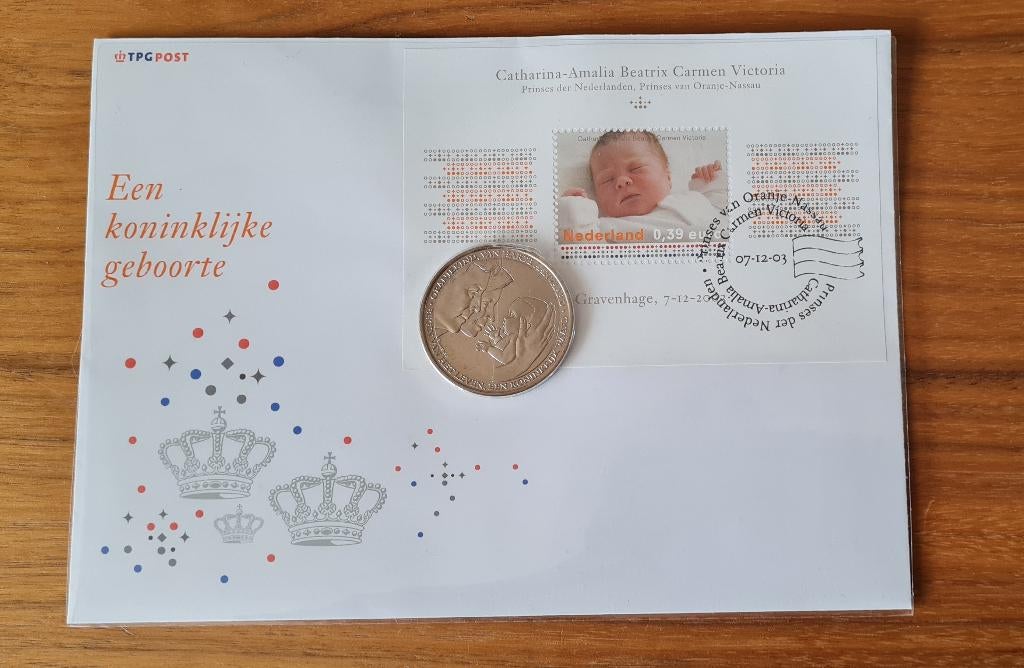 Penning en postzegel geboorte prinses Amalia 2003, Postzegels en Munten, Penningen en Medailles, Ophalen of Verzenden, Overige materialen