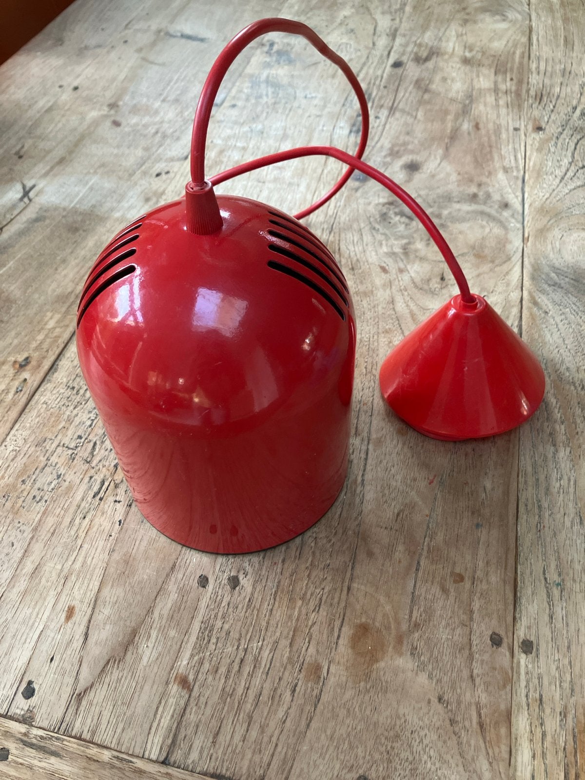 Metalen retro hanglamp - Rood - Hoogte 19 cm, Huis en Inrichting, Ophalen of Verzenden, Zo goed als nieuw, Metaal