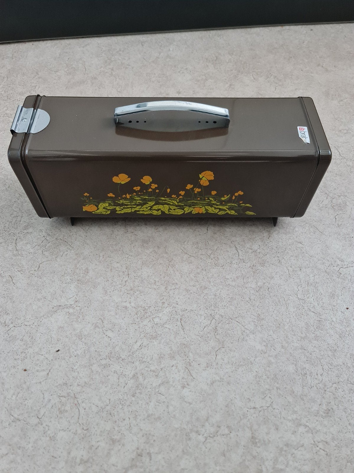 Vintage Brabantia Broodtrommel - Bruin met Bloemen, Gebruikt, Ophalen of Verzenden, Metaal, Broodtrommel