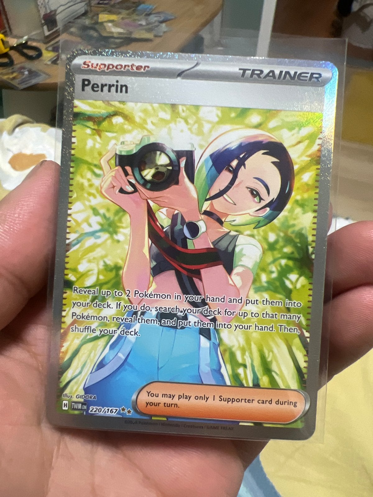 Perrin Supporter Trainer Kaart - Pokémon TCG (Foil), Ophalen of Verzenden, Zo goed als nieuw, Losse kaart, Foil