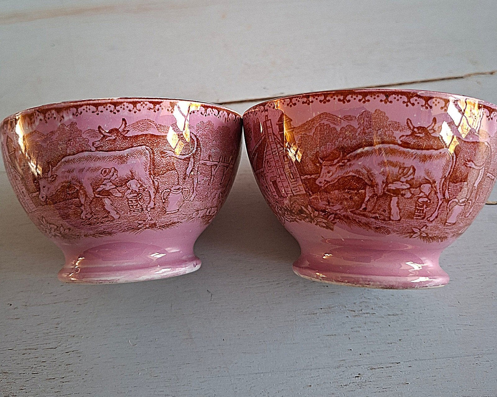 2 unieke spoelkommen NIMY, roze lusterglazuur, Ophalen of Verzenden