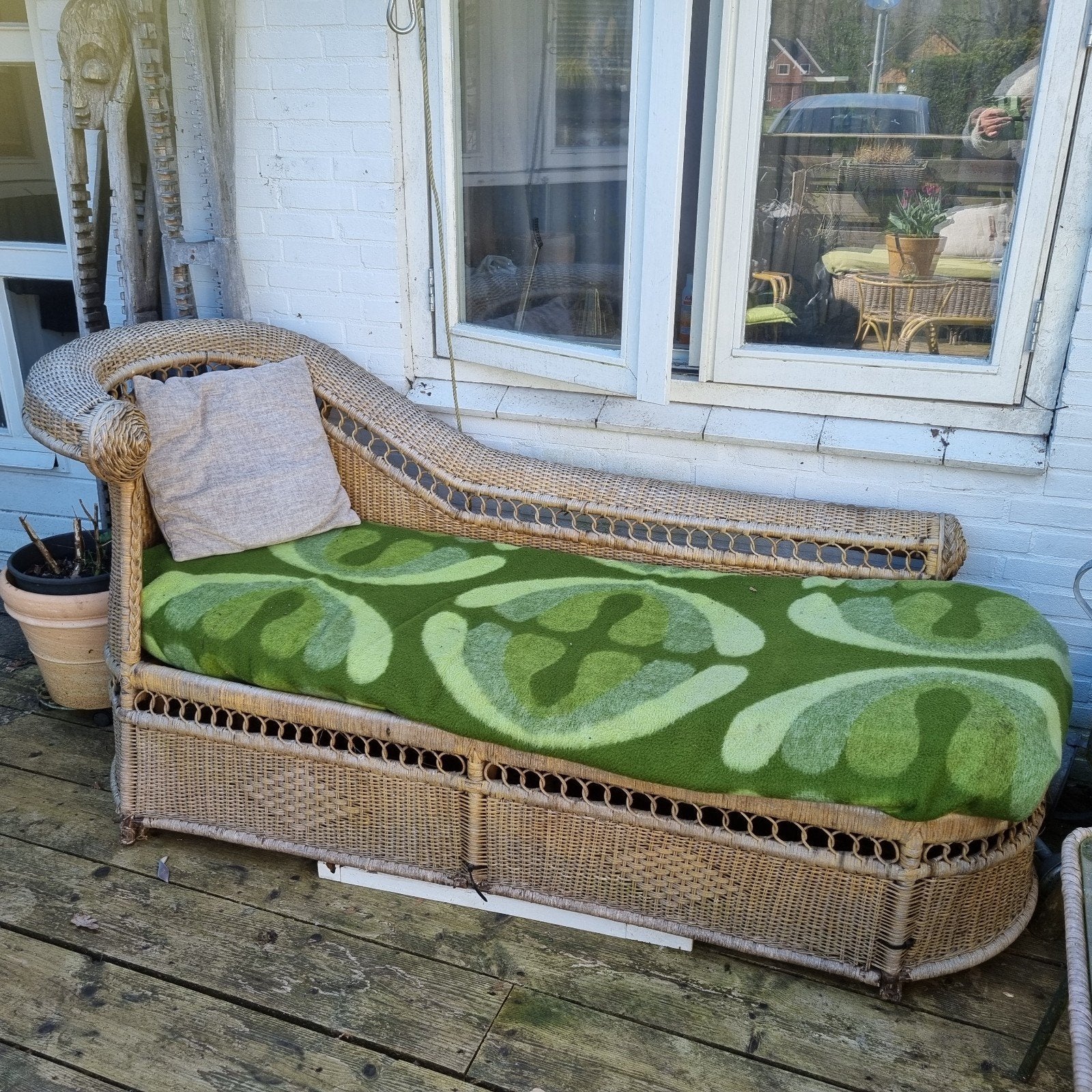 Vintage Loungebank riet, Ophalen, Gebruikt, Rotan