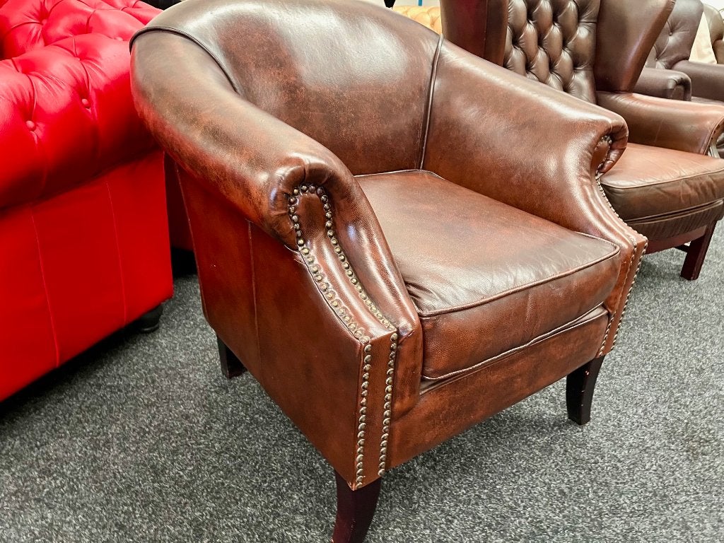 Chesterfield Maarssen Bruin Leren Chesterfield Club Fauteuil, Ophalen, Bruin, Chesterfield, Leer