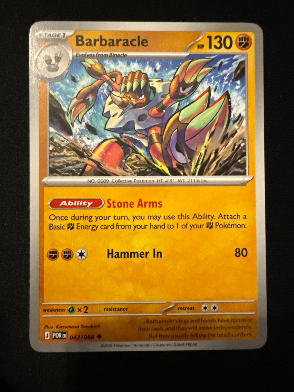 Pokémon Kaart: Barbaracle 043/088 - Zo goed als nieuw, Ophalen of Verzenden, Zo goed als nieuw, Losse kaart