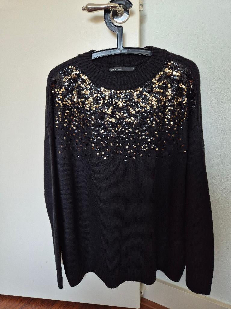 ONLY trui dames zwart goud maat M medium pailletten kerst, Maat 38/40 (M), Only, Zwart, Ophalen of Verzenden
