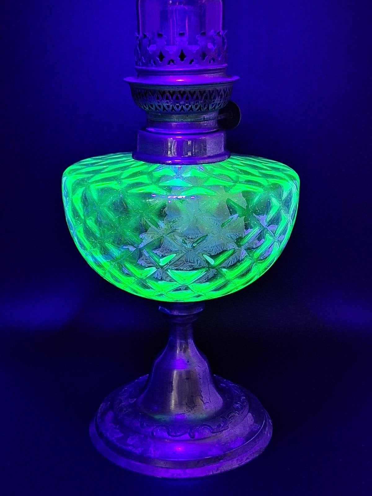 Antieke Uranium Glas Olie Lamp - Uniek, Ophalen