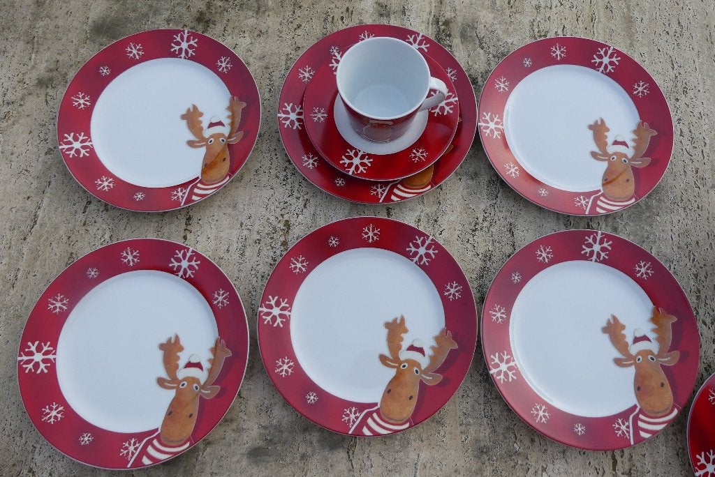 Rood Ritzenhoff Flirt Kerst Servies Rendier + Sneeuwvlokken, Overige merken, Nieuw, Ophalen of Verzenden, Modern