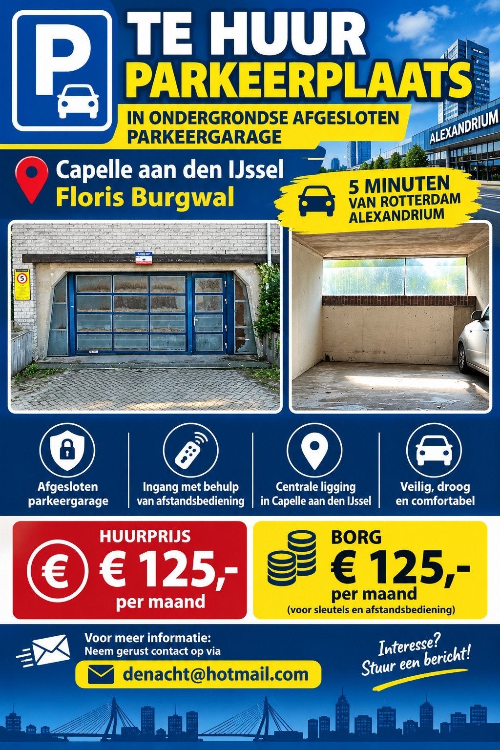 te huur parkeerplek/stalling auto/motor, Rotterdam