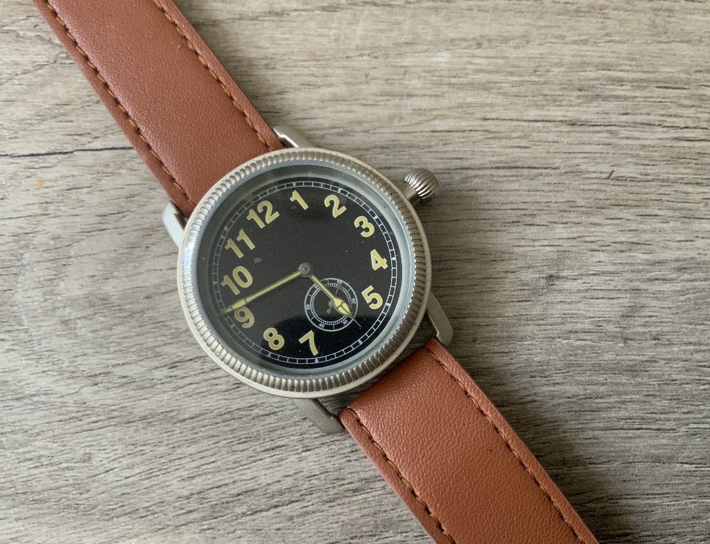 New old Stock Nieuw Heren Horloge Handopwinder Pilot Style, Ophalen of Verzenden, Nieuw, Zwart, Android