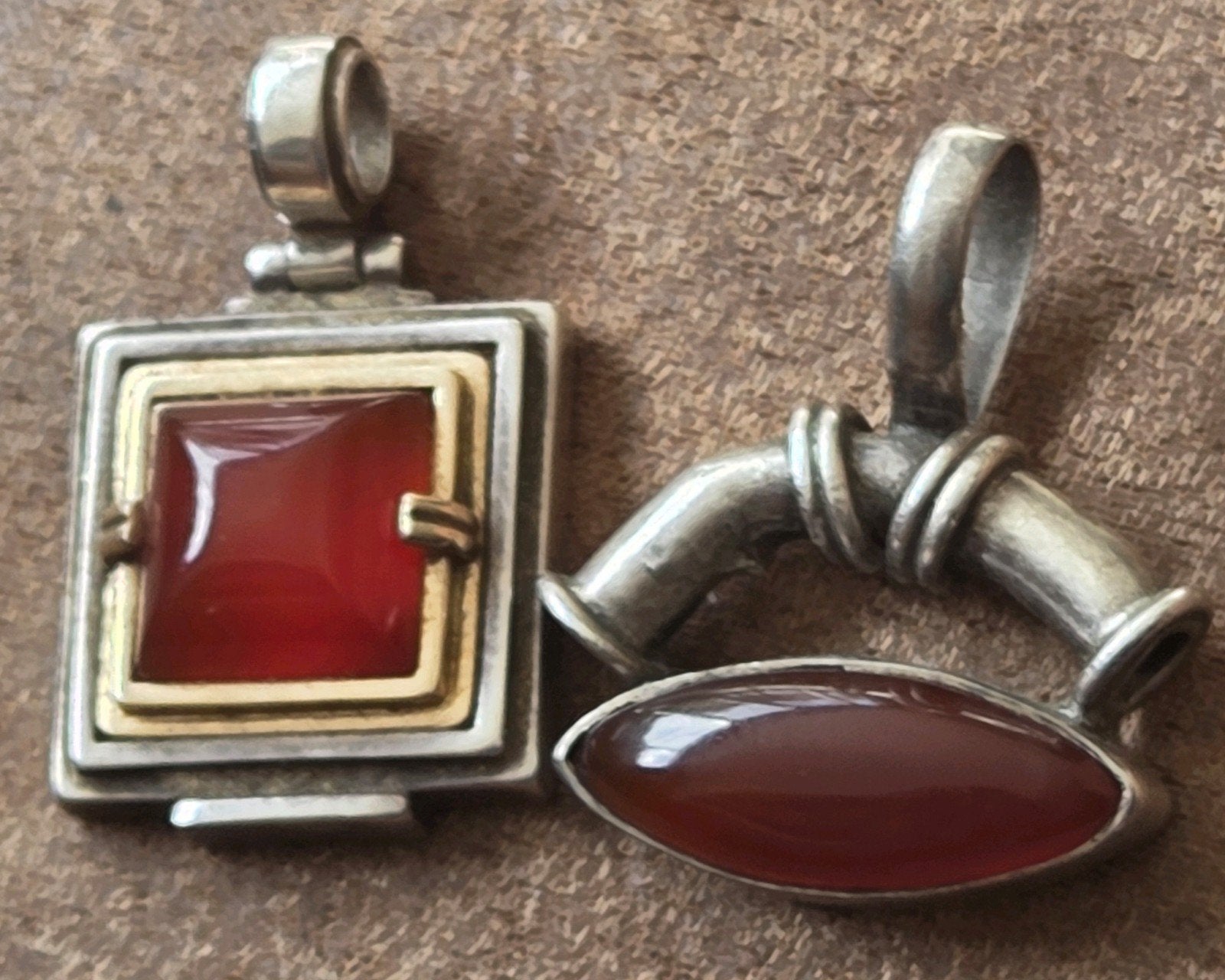 Zilveren kettinghangers met Carneool (925 zilver, 14k goud), Gebruikt, Onbekend, Ophalen of Verzenden, Onbekend