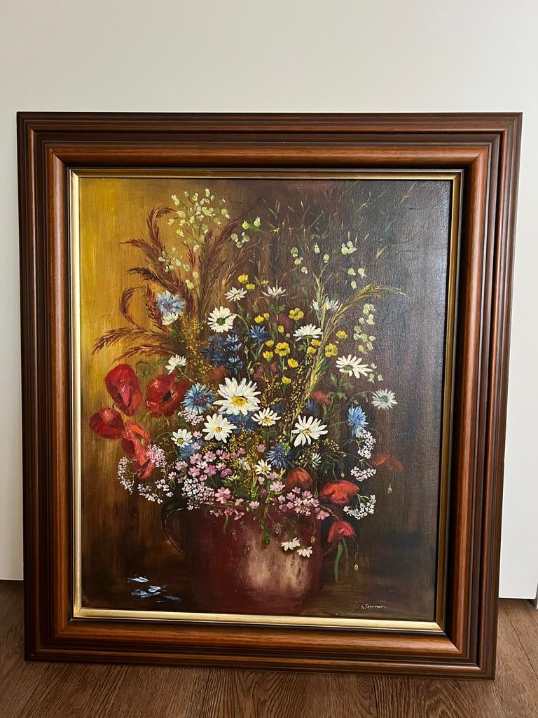 Bloemenschilderij in lijst, Antiek en Kunst, Kunst | Schilderijen | Klassiek, Ophalen