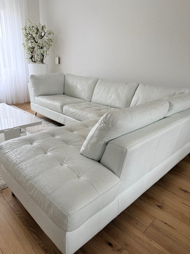 Leren witte design zithoek bank, Ophalen, Gebruikt, Leer, Modern en klassiek