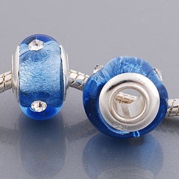 925 Sterling zilveren glasbedel Blauw zilverfolie met glas, Want 18 Hoogvliet, Adorabeads, Glas of Kristal, Nieuw