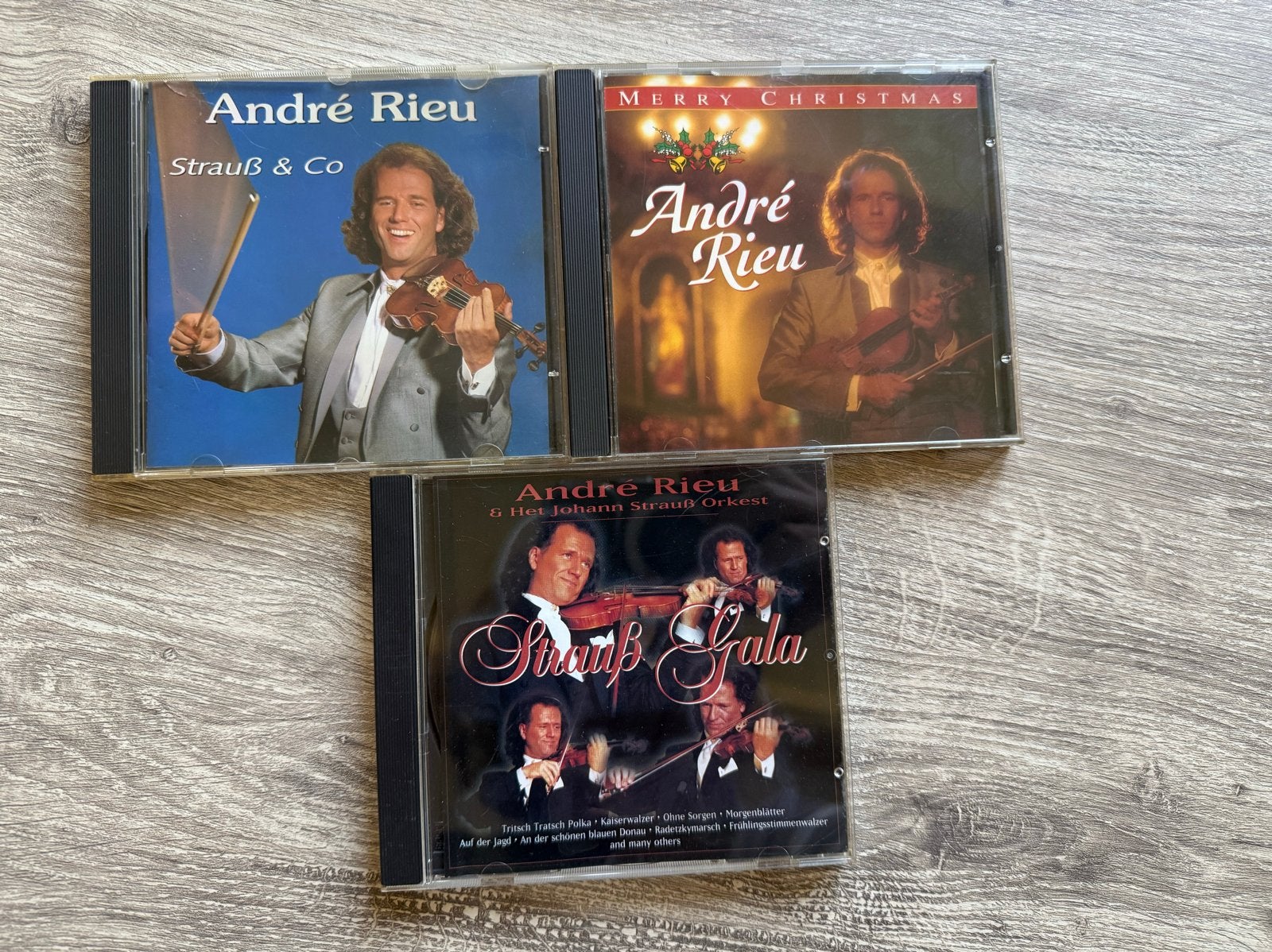 André Rieu CD's: Strauß Gala, Merry Christmas & Strauß & Co, Ophalen of Verzenden, Zo goed als nieuw, Romantiek, Orkest of Ballet