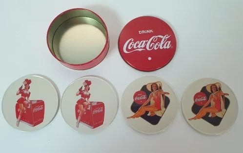 4 stuks Vintage Coca Cola Onderzetters in blik, Ophalen of Verzenden, Zo goed als nieuw, Gebruiksvoorwerp