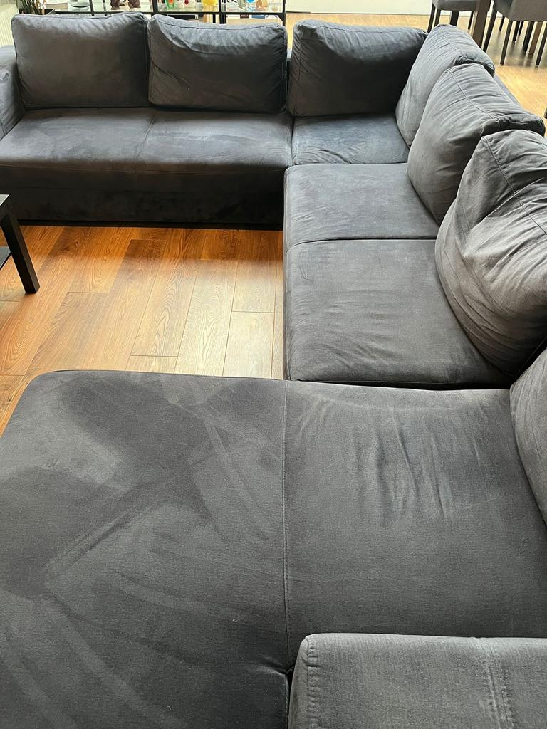 Grote antraciet hoekbank, Huis en Inrichting, Banken | Bankstellen, Ophalen, Gebruikt, Hoekbank, 300 cm of meer