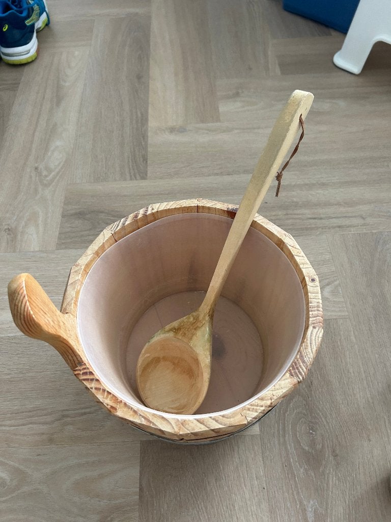 Sauna emmer incl lepel, Ophalen of Verzenden, Gebruikt, Fins of Traditioneel, Toebehoren