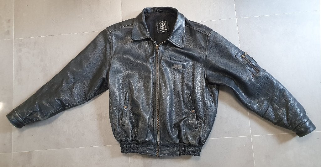 Zware, gebruikte leren ‘militaire pilotenjas’, 2x XL, Bruin, Verzenden, Maat 56/58 (XL), Gedragen