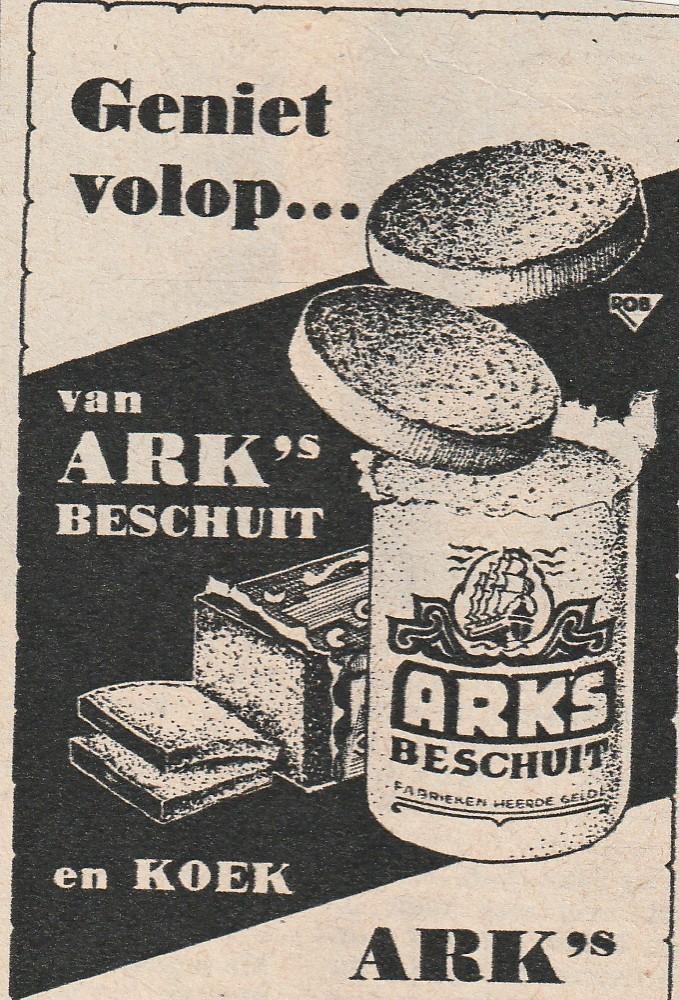 retro reclame 1950 Ark's beschuit koek Heerde geniet volop, Verzenden, Overige typen