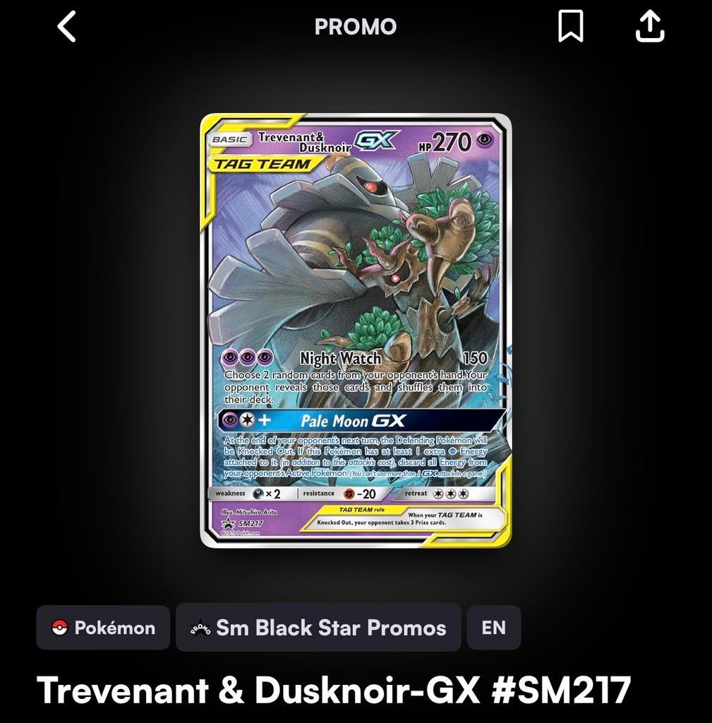 Pokémon Trevenant & Dusknoir-GX #SM217, Ophalen of Verzenden, Nieuw, Losse kaart