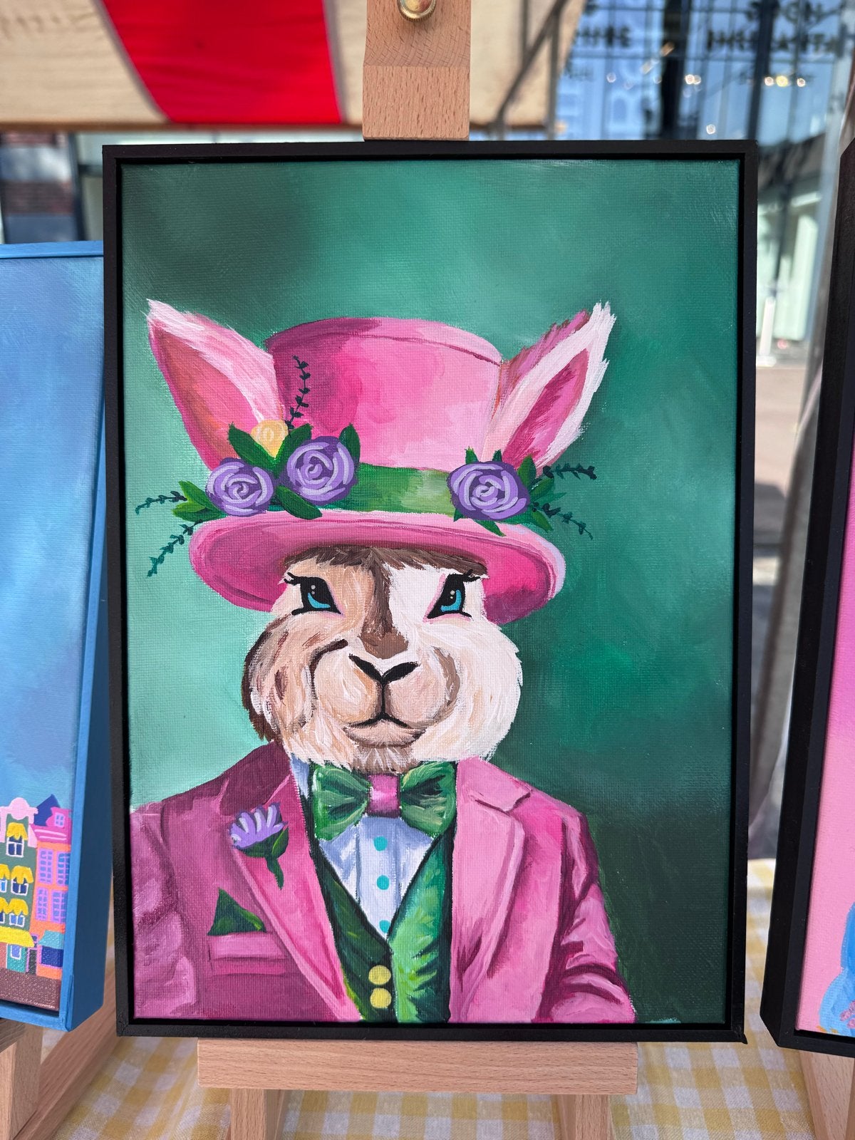Zelf Geschilderd Konijn in Pak - A4 Formaat, Acrylverf, Doek, Realistisch, Dieren