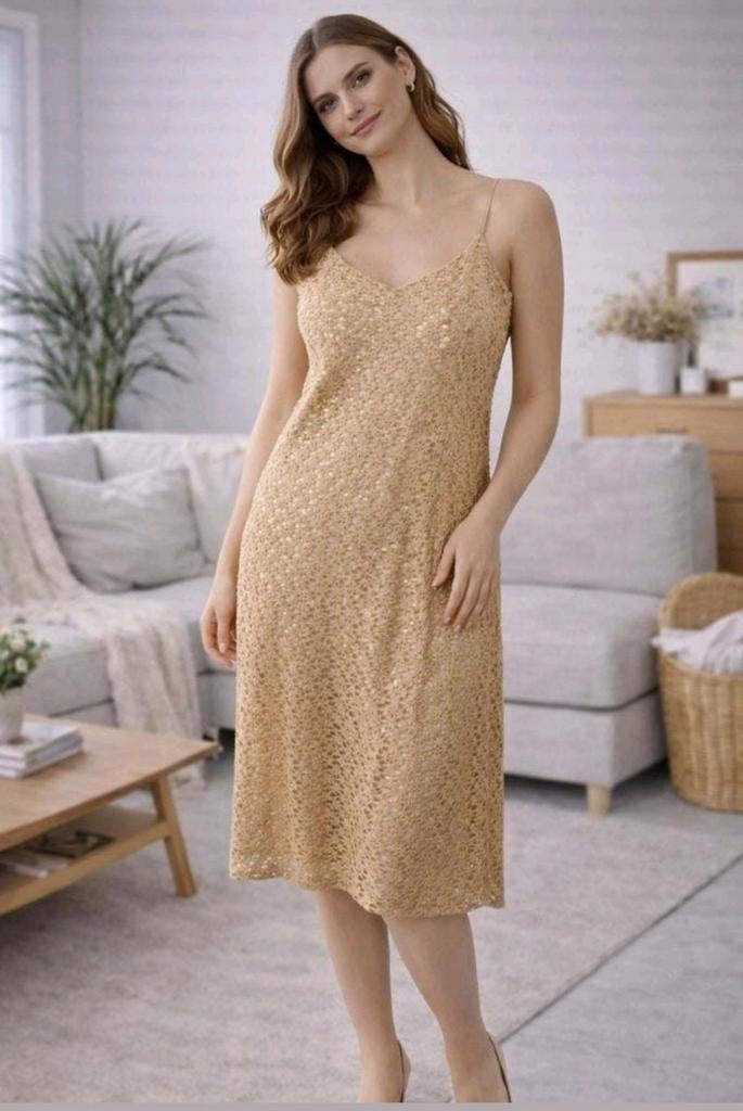 Ana Sousa feestjurk goud/champagne maat 36, Kleding | Dames, Jurken, Ana sousa, Geel, Ophalen of Verzenden, Zo goed als nieuw