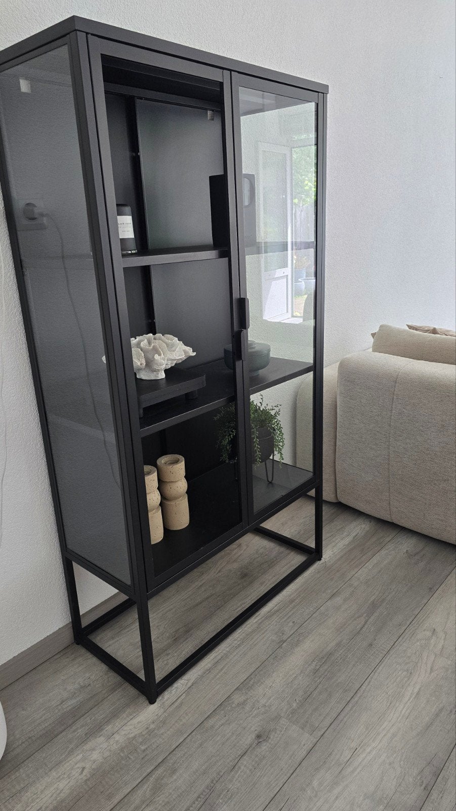 Vitrinekast zwart, Huis en Inrichting, Kasten | Vitrinekasten, Ophalen, Gebruikt, 50 tot 100 cm, Glas