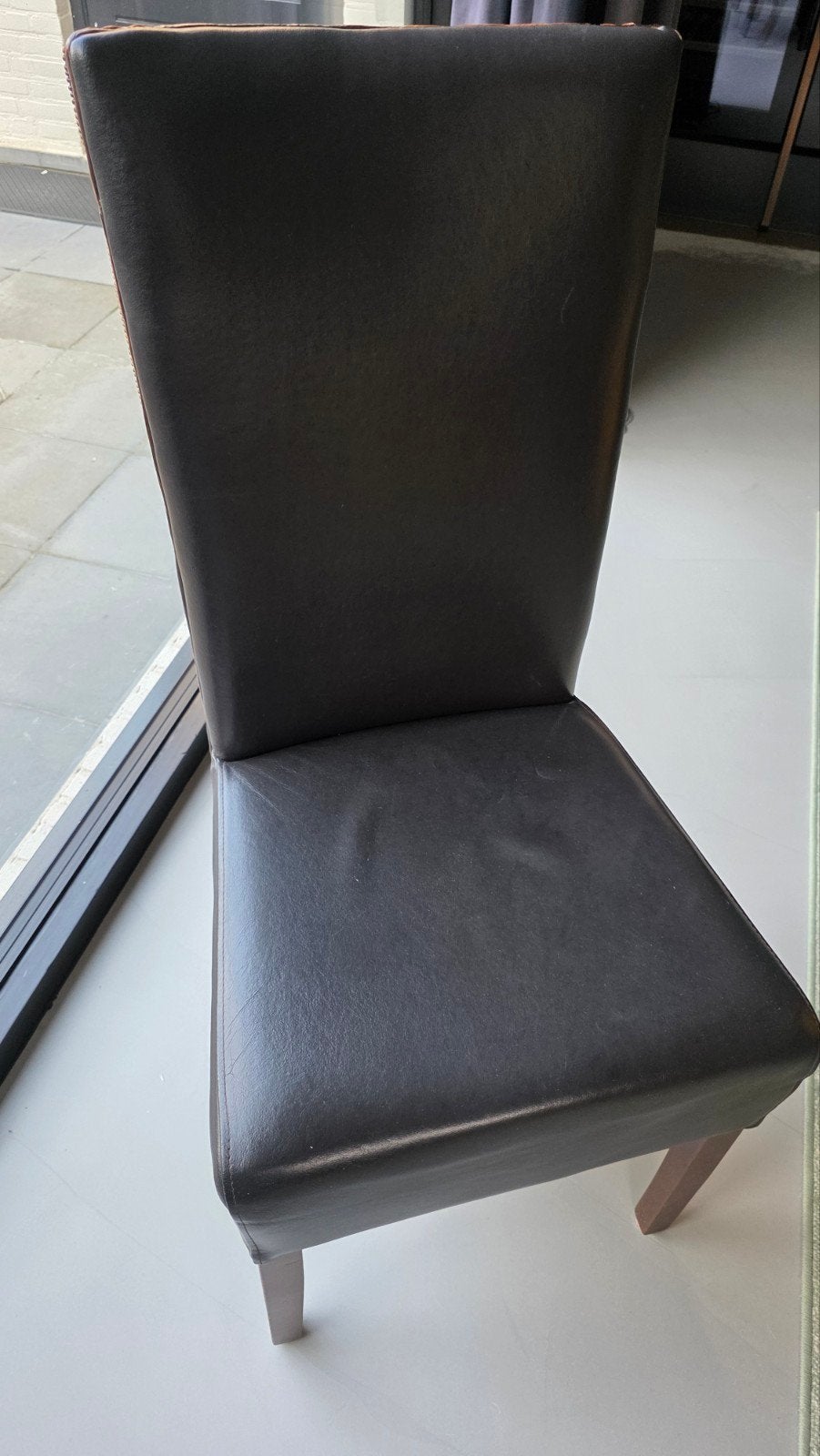6 Eettafelstoelen - Rotan en Leer, Ophalen, Gebruikt, Bruin, Leer