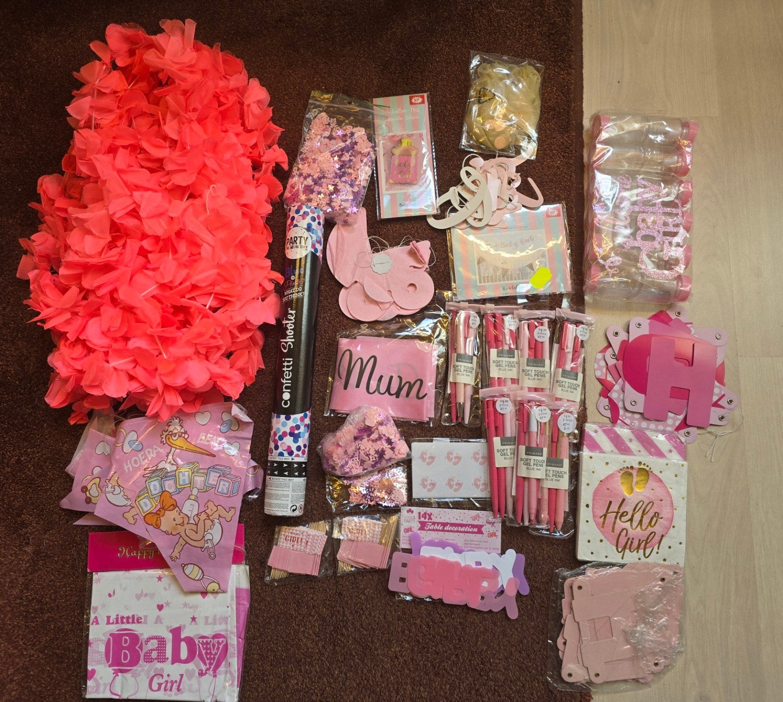Babyshower pakket meisjes - Roze versiering & slingers, Ophalen of Verzenden, Nieuw, Versiering, Geboorte of Huwelijk