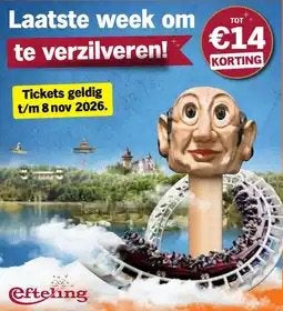 Korting EFTELING, verzilveren tm 14-06, geldig tot 8-11, Drie personen of meer, Ticket of Toegangskaart