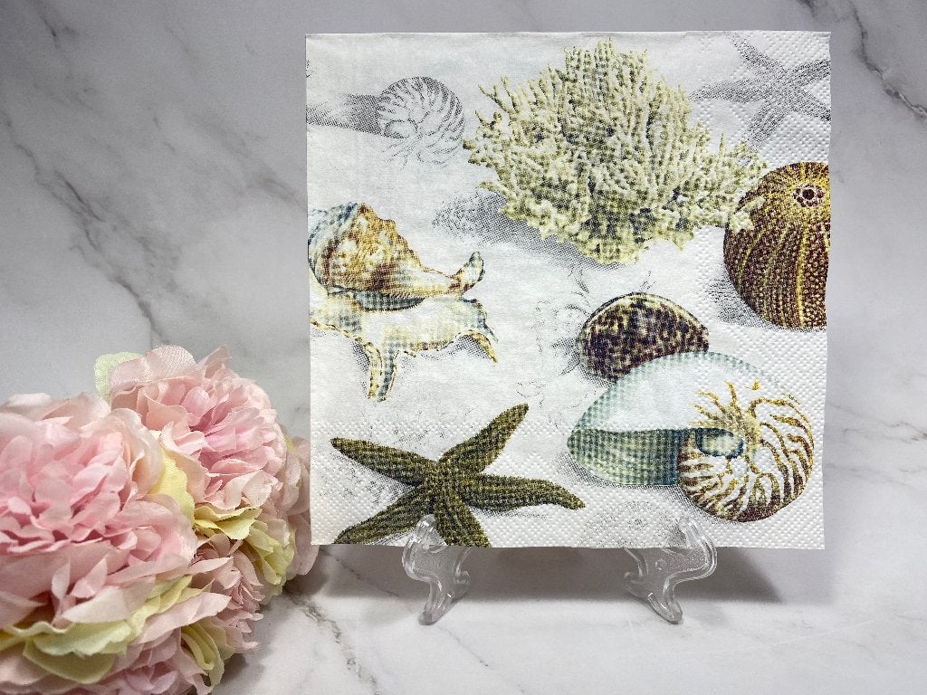 Knutsel servetten zeester schelpen koraal decoupage 487, Ophalen of Verzenden, Nieuw