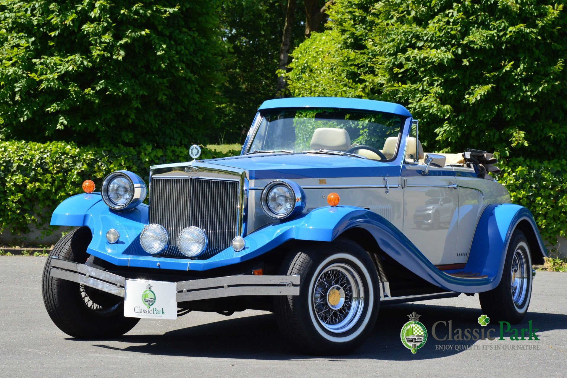 Clenet Series II Cabriolet (bj 1980, automaat), Auto's, Beige, Cabriolet, Blauw, Leder