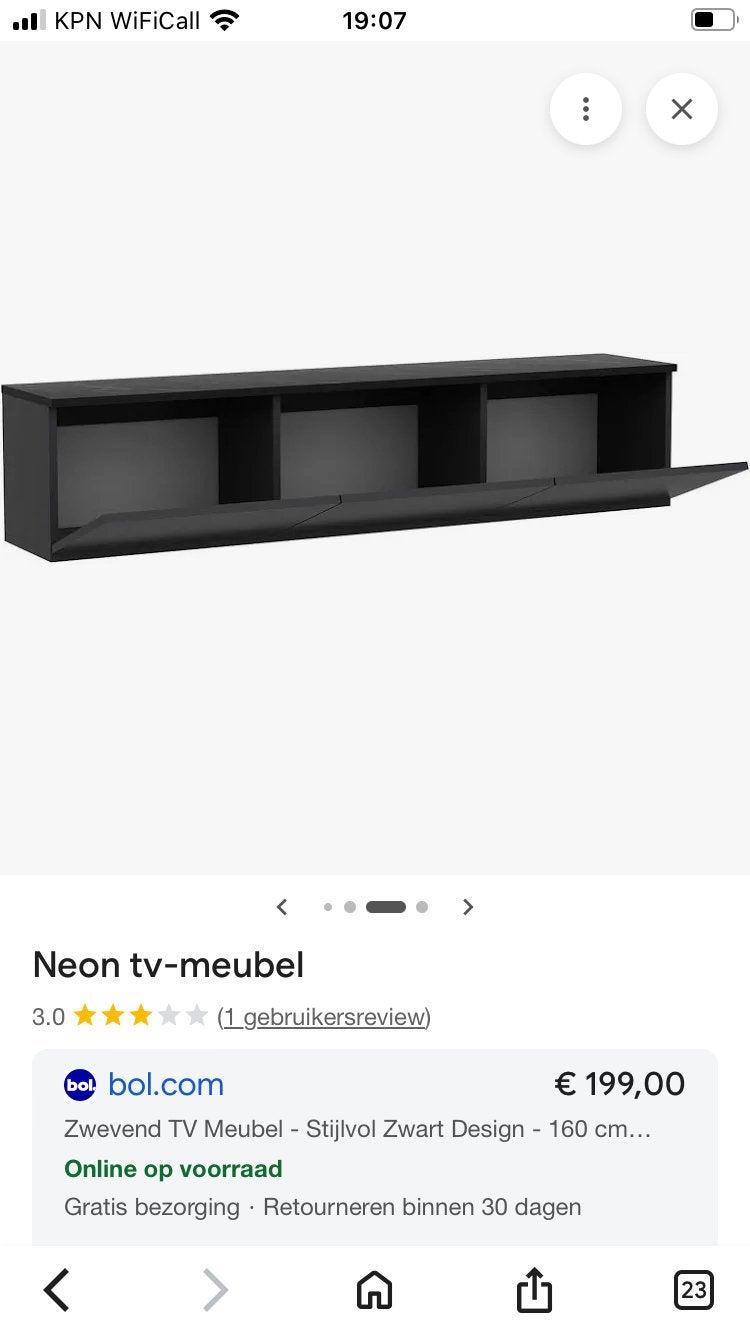 Zwevend TV Meubel Hoogglans Zwart - 180 cm, Ophalen, Kunststof, 150 tot 200 cm, Nieuw