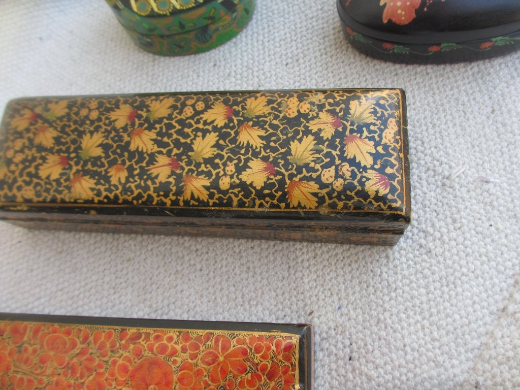 Diverse vintage papier maché /koper parelmoer / lakdoosjes, Ophalen of Verzenden