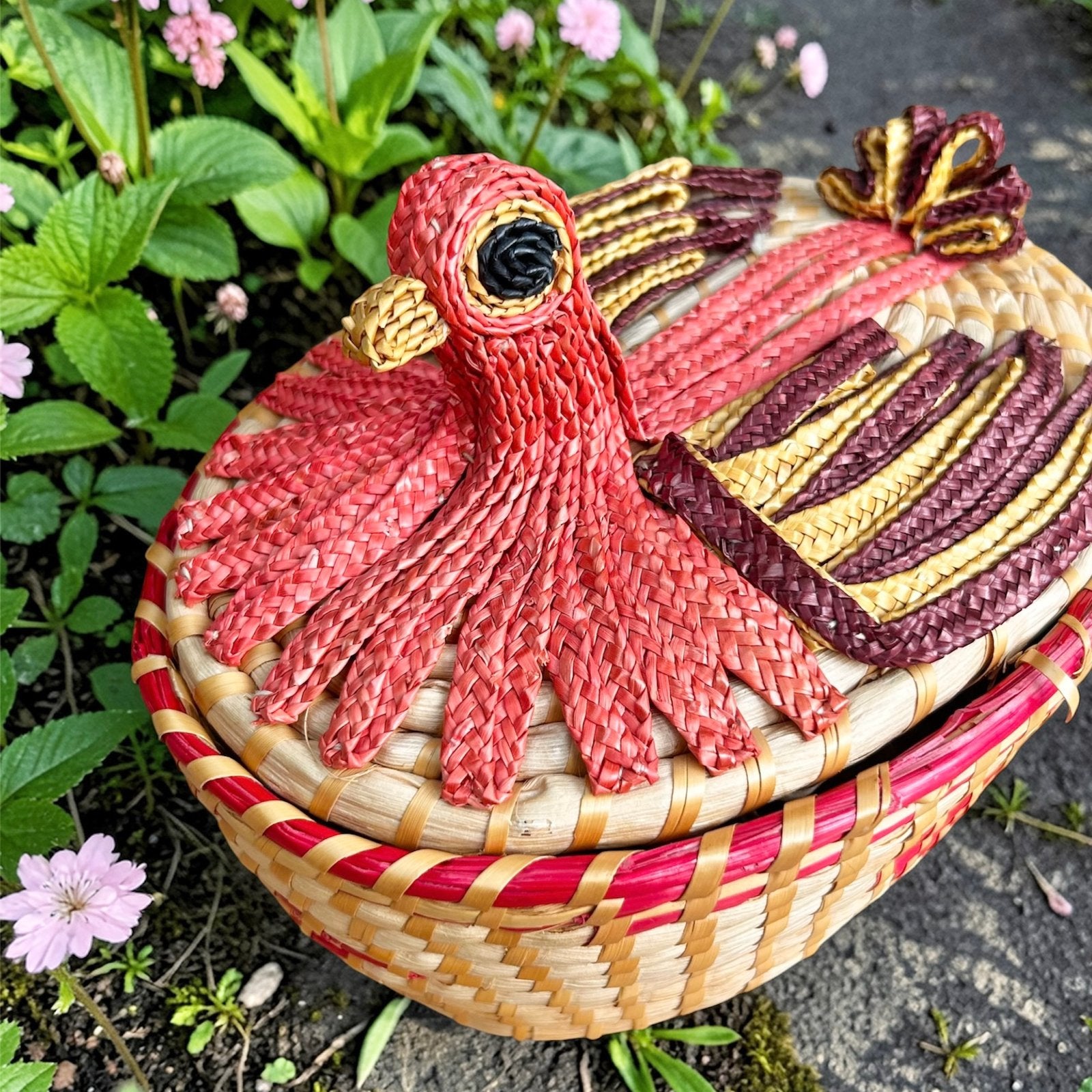 Vintage Raffia Eiermandje met Deksel, Huis en Inrichting, Keuken | Keukenbenodigdheden, Ophalen of Verzenden, Zo goed als nieuw