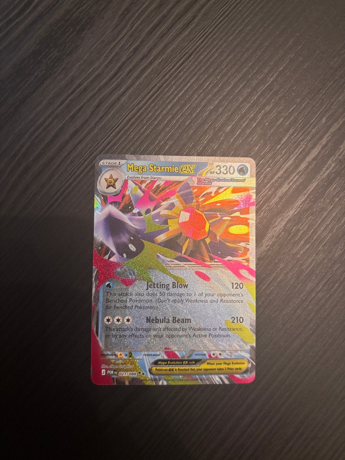 Mega Starmie EX Pokémon Kaart - Zeldzaam en Foil, Ophalen, Zo goed als nieuw, Losse kaart, Foil