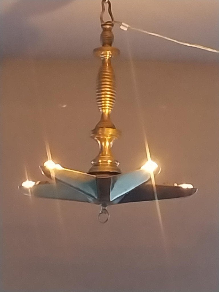 Art Deco bronzen hanglamp stervorm 6 lichtpunten, Ophalen of Verzenden