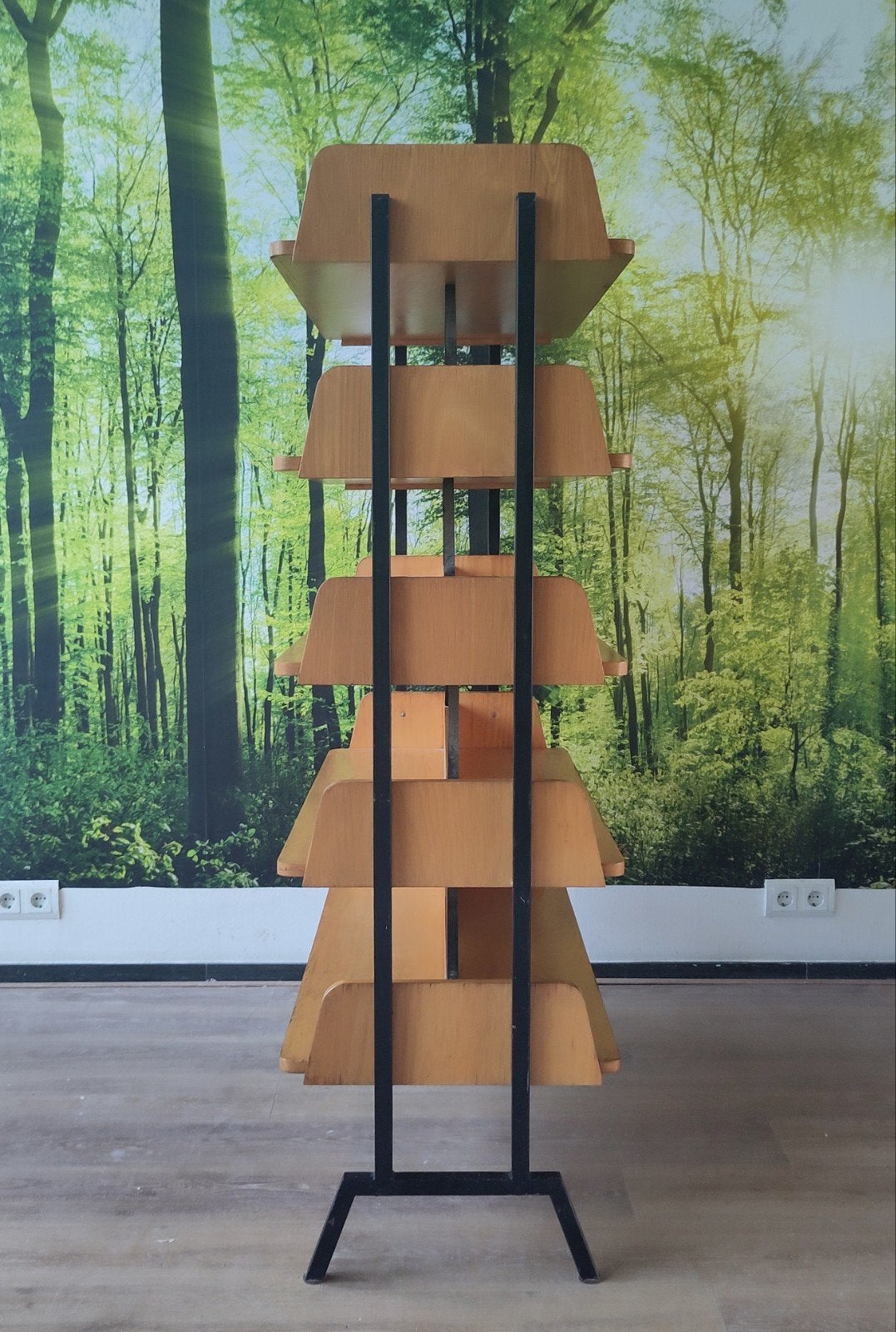 Vintage houten boekenkast roomdivider bibliotheek kast hout, Met plank(en), Gebruikt, 100 tot 150 cm, Mid century modern