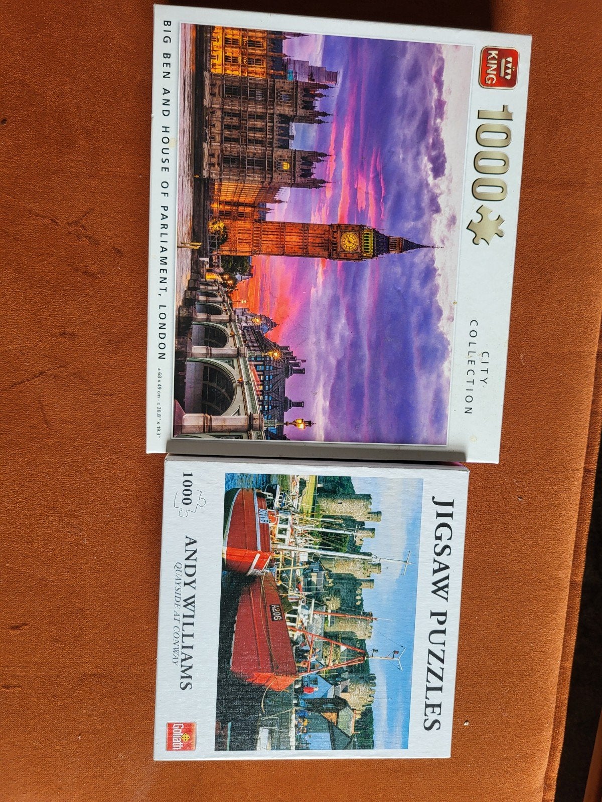 2 Legpuzzels:Big Ben Londen & Quayside Conway (1000 stukjes), Ophalen of Verzenden, 500 t/m 1500 stukjes, Gebruikt, Legpuzzel