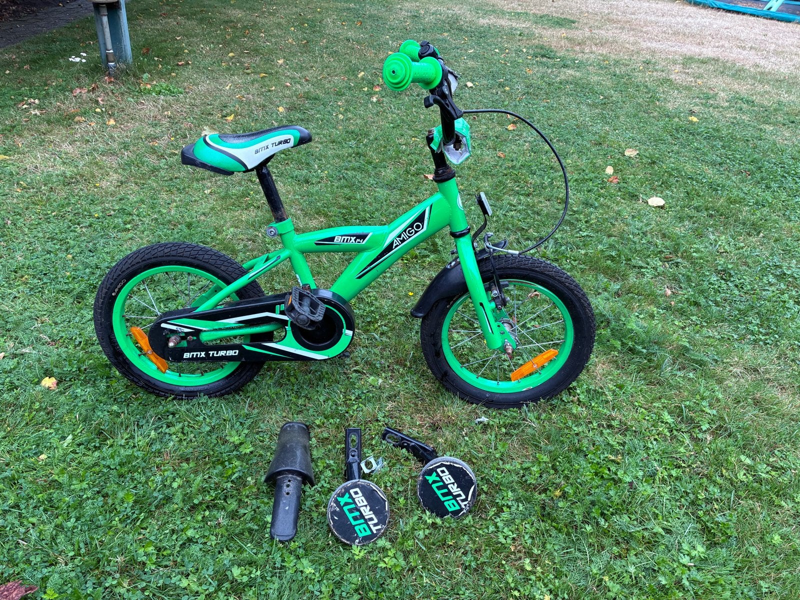 Amigo BMX Turbo Kinderfiets 14 inch - Groen, Ophalen, Terugtraprem, Zijwieltjes, Gebruikt
