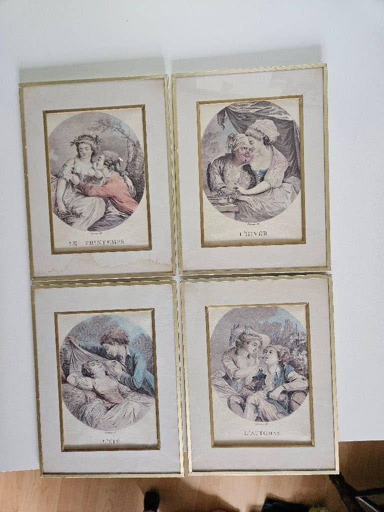 vintage schilderijtjes 4 seizoenen prentjes, Ophalen of Verzenden, Vintage, Portret of Personen, Papier